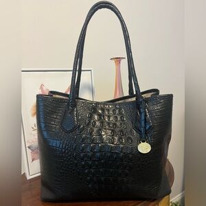 Brahmin Anytime Tote Black Croc Embossed Double Strap Shoulder Bag